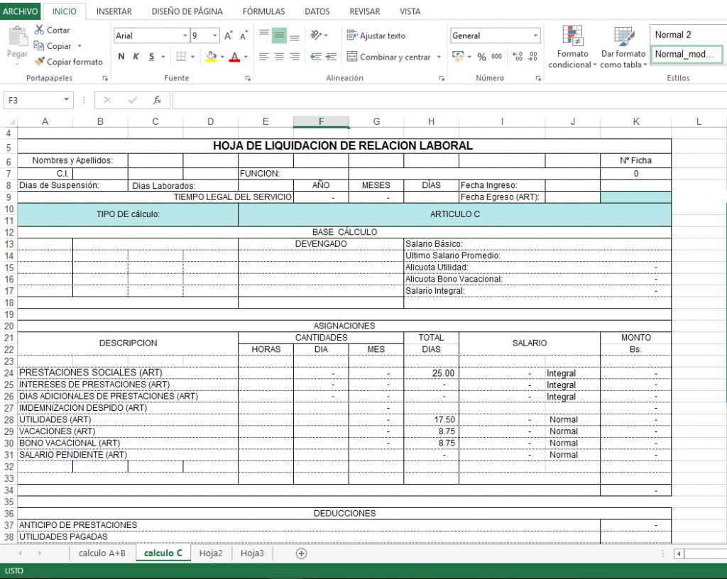 Plantilla Excel - Liquidación Laboral
