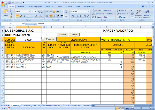 Hoja de kardex valorado en excel con macros