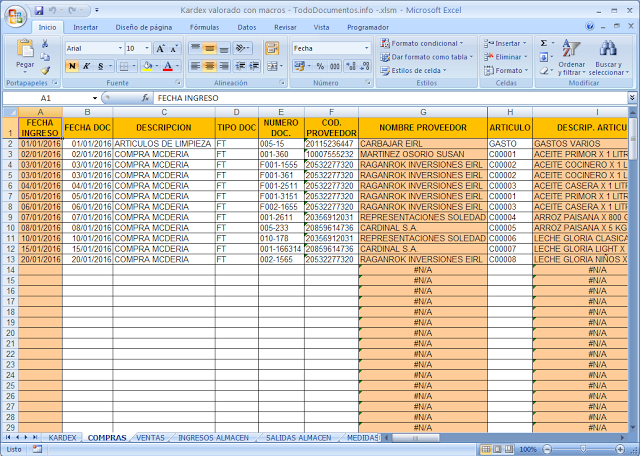 Hoja de kardex valorado en excel con macros