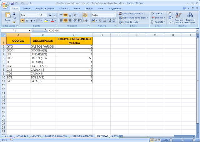 Hoja de kardex valorado en excel con macros