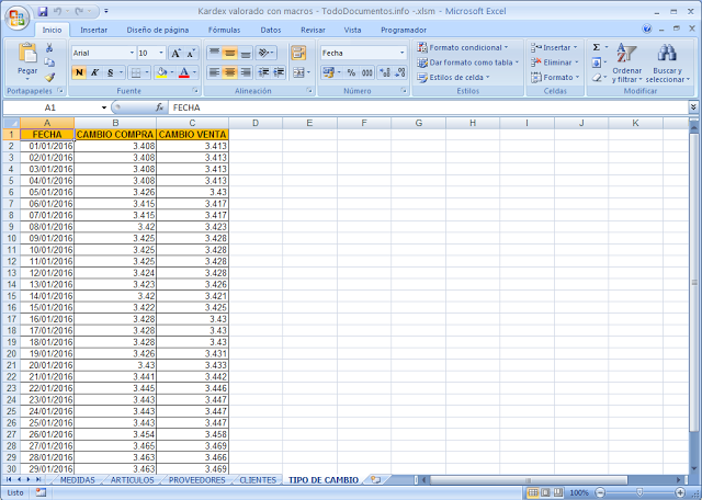 Hoja de kardex valorado en excel con macros