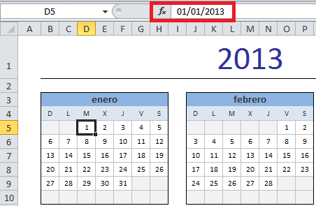 Calendario 2013 en excel