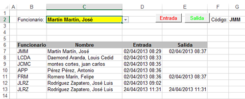 Control asistencia excel