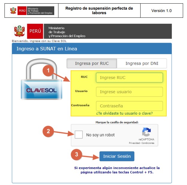 registro suspension perfecta labores