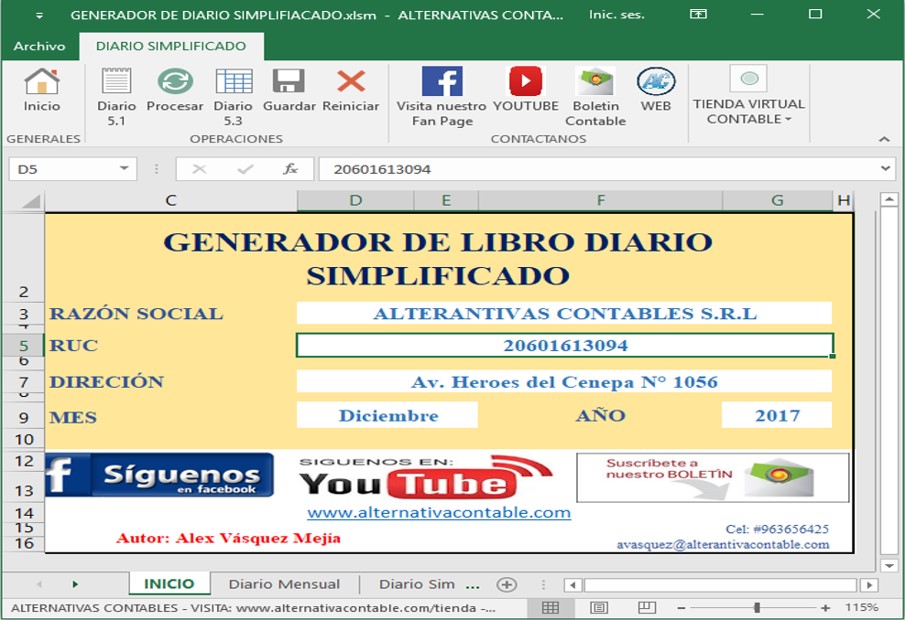 libro diario simplificado macro excel