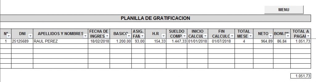 Plantilla excel calculo de gratificación 