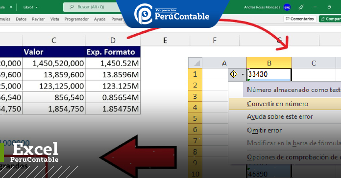 Función valor en Excel, convertir texto en números