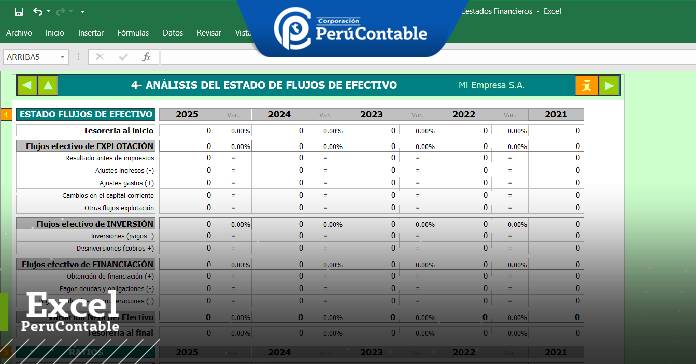 Elaboración del Estado de Flujos de Efectivo en Excel
